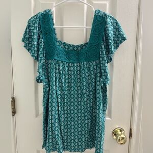 Old Navy Teal Geometric Blouse